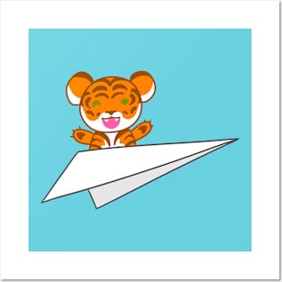 Cute Tiger on a Paper Airplane Posters and Art